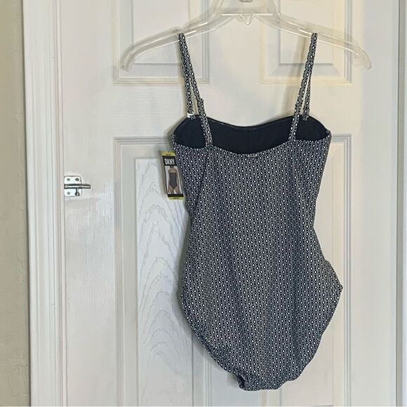 Womens DKNY One Piece Swimsuit Black/White Print Size Medium UPF Protect - Picture 4 of 11